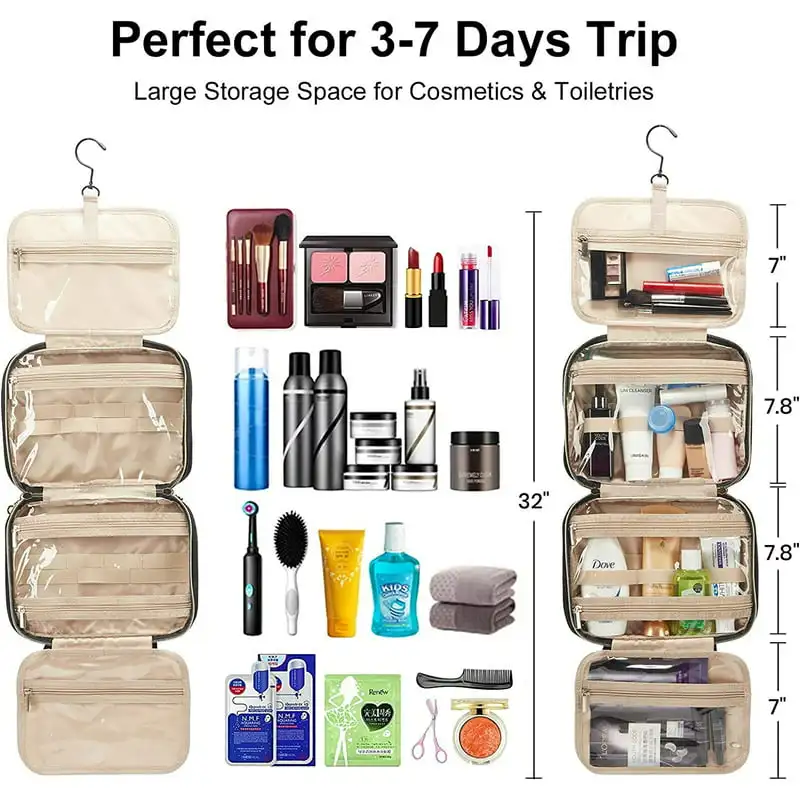 New Large Capacity Water-resistant Makeup Cosmetic Travel Organizer Toiletry Bag with Hanging Hook - Waterproof Travel Bag Acces