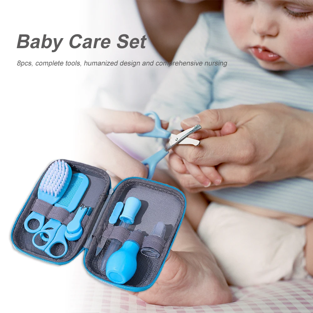 

8pcs/set Newborn Nail Scissors Clipper Grooming Comb Brush Nose Aspirator Cleaner Toddler Baby Infant Child Healthcare Kits