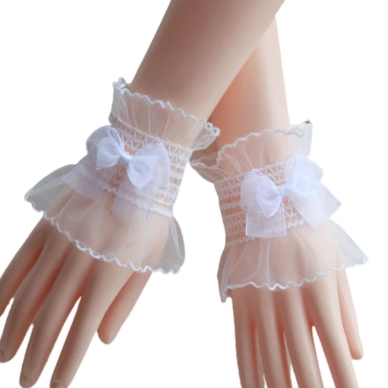 

Fake Flare Ruffle Sleeves Girls Pleated False Cuffs for Women Skirt Wrist Warmers Female White Horn Cuffs Accessories X4YC
