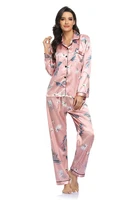 2022 summer silk satin pajamas set woman printed long sleeve sleepwear pijamas suit female sleep two piece loungewear plus size