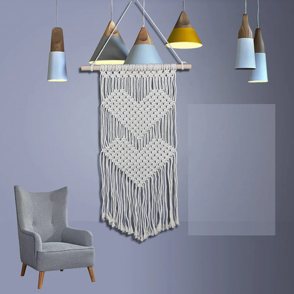 

Hand Woven Boho Home Decor Tapestry Double Heart Label Woven Tapestry Wall Hanging Pastel Goth Decor Room Decor Aesthetic