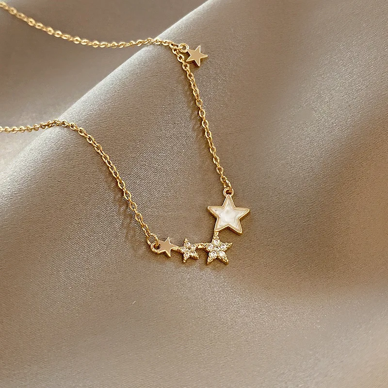 

Trendy Necklace Titanium Steel Star Pendant For Women Girls Metal Chain Jewelry Ladies Classic Fashion Gift Wedding Party