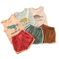 1 5t two piece kids baby girls casual clothes set baby dinosaur letters printed pattern vest and elastic waist shorts outfits