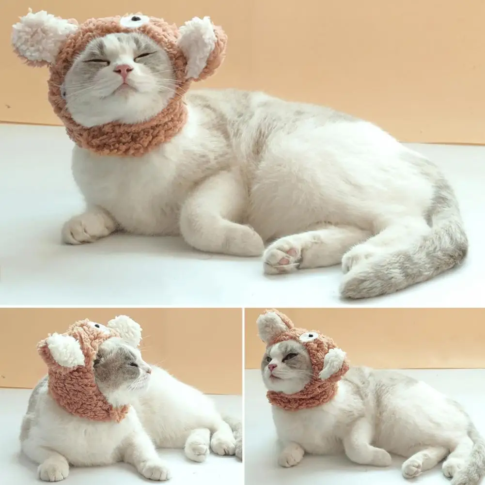 

Cat Headgear Cozy Easy-wearing Soft Plush Lovely Bear Shape Small Dog Cat Hat Daily Collocation Puppy Headgear Cat Headgear