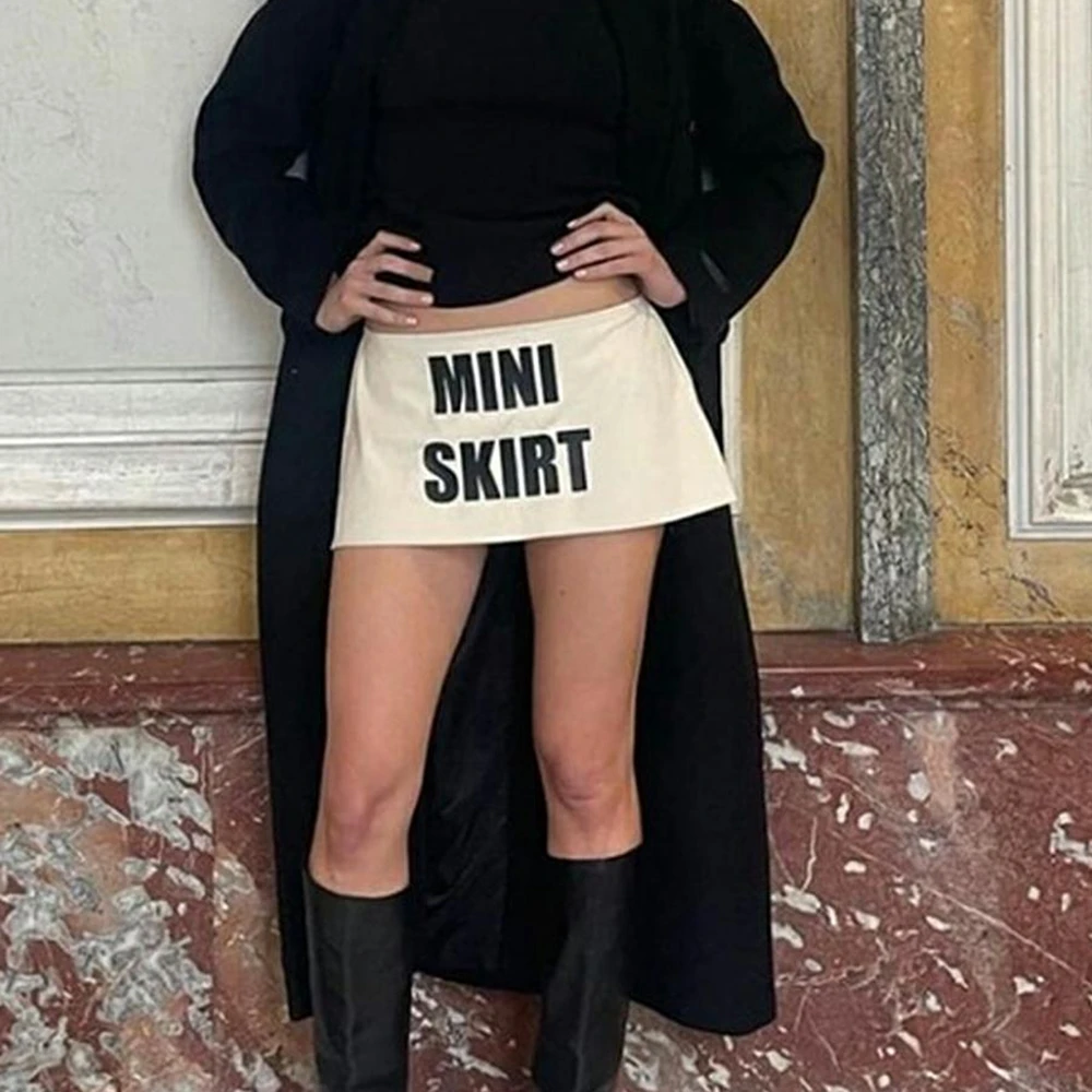 

Combhasaki Letter Pattern Low Waist Bar/Club/Part Elastic Short Skirts Ladies Super Short Outfits Mini Skirt