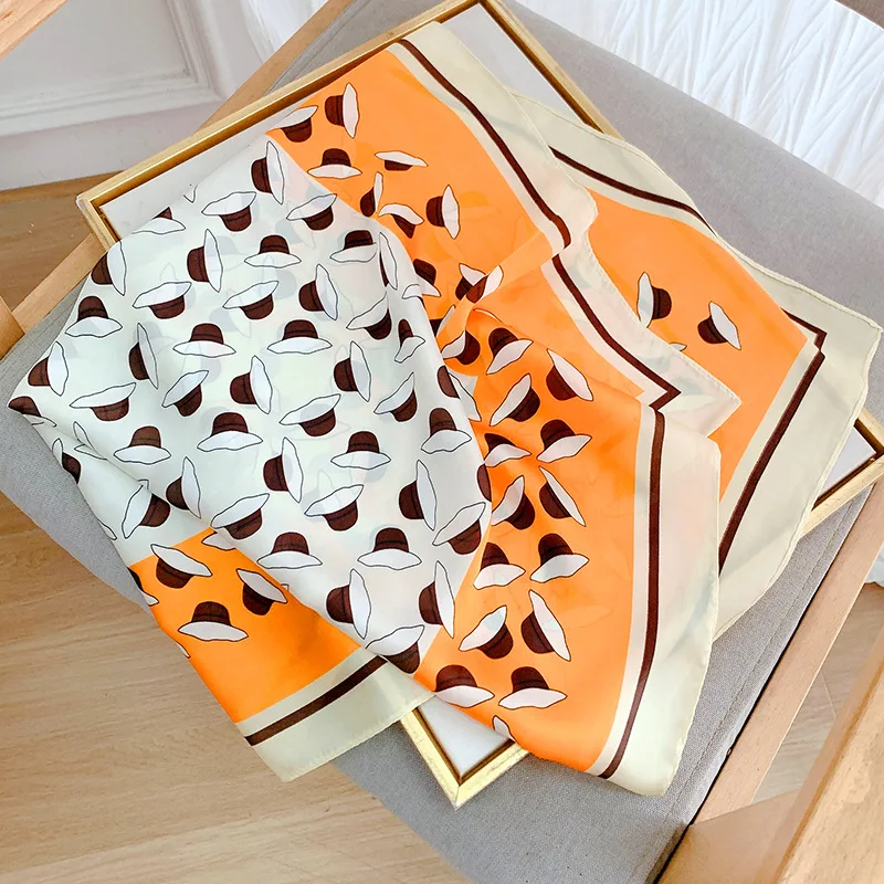 Шелковый квадратный шарф Женская атласная бандана шарфы с принтом повязка на