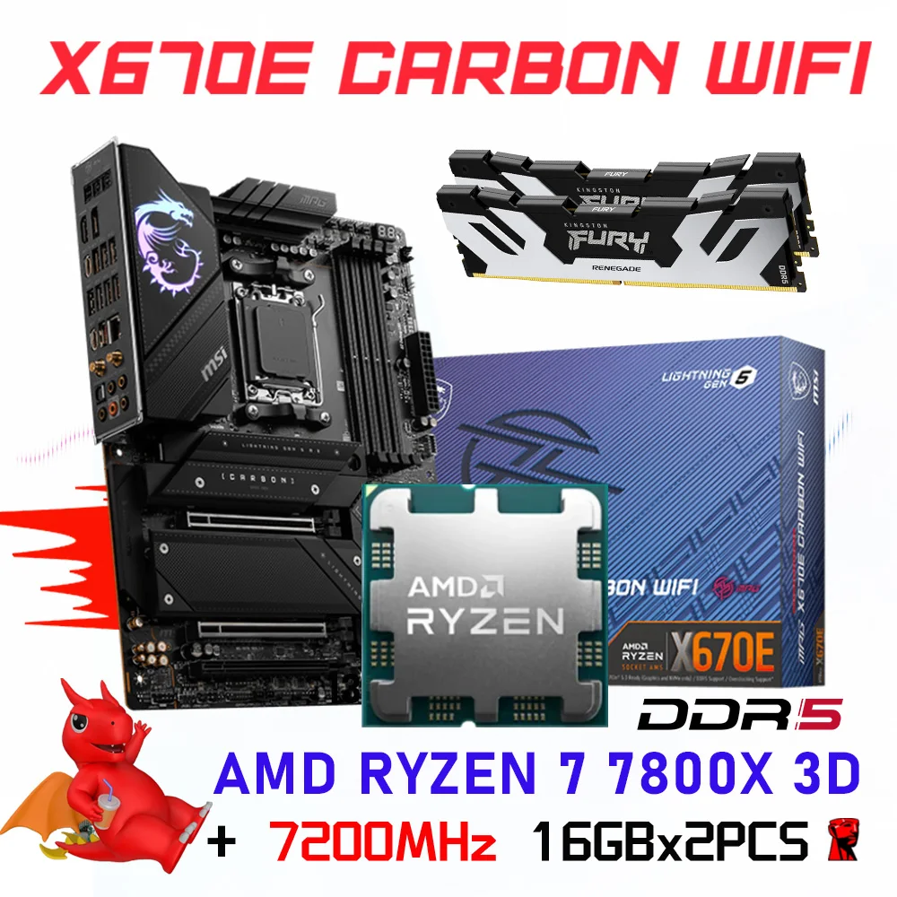 

Процессор AMD Ryzen 7 7800X 3D CPU Combo + AMD X670 MSI MPG X670E CARBON WIFI DDR5 материнская плата + ОЗУ Kingston Renegade DDR5 7200 МГц 32 Гб комплект Новинка