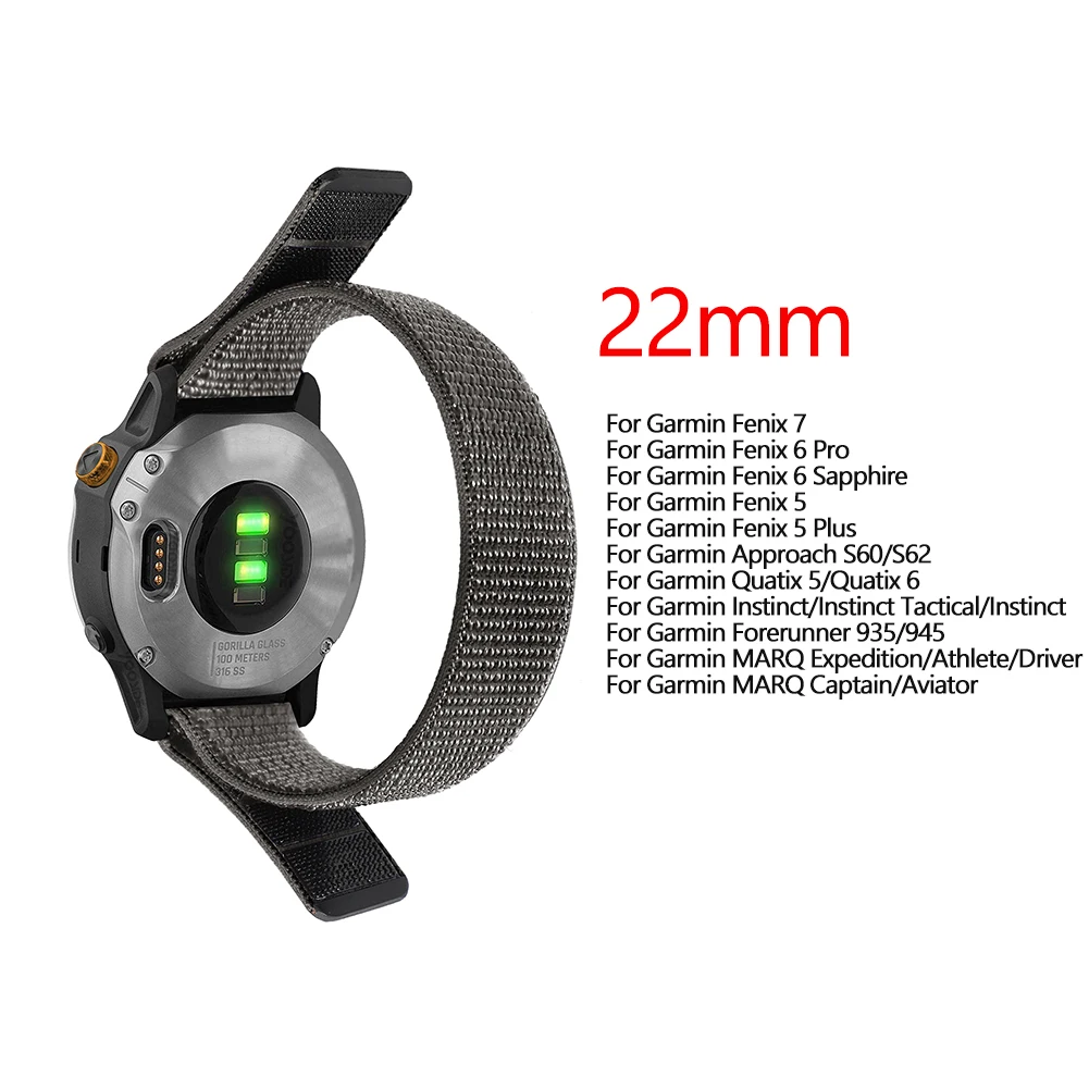 Ремешок нейлоновый для наручных часов Garmin Fenix 7X 6X Pro 7 7S 6 6S 5X 55S Plus/CAME 2 Plus