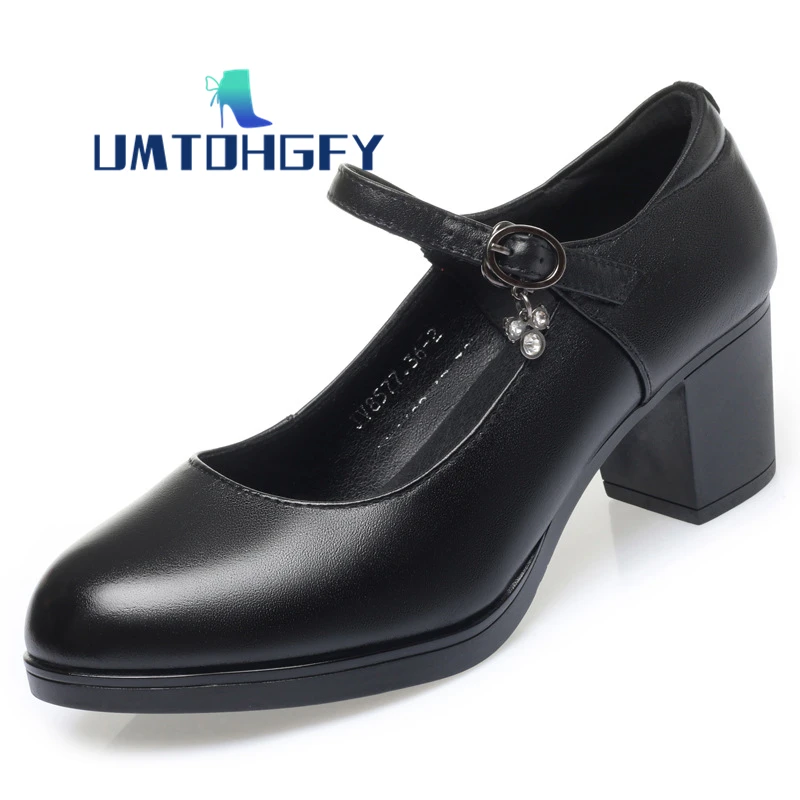 

Женская обувь из натуральной кожи, новинка 2023, классические туфли мэри джейн на среднем каблуке, блестящие Модные женские офисные туфли бол...