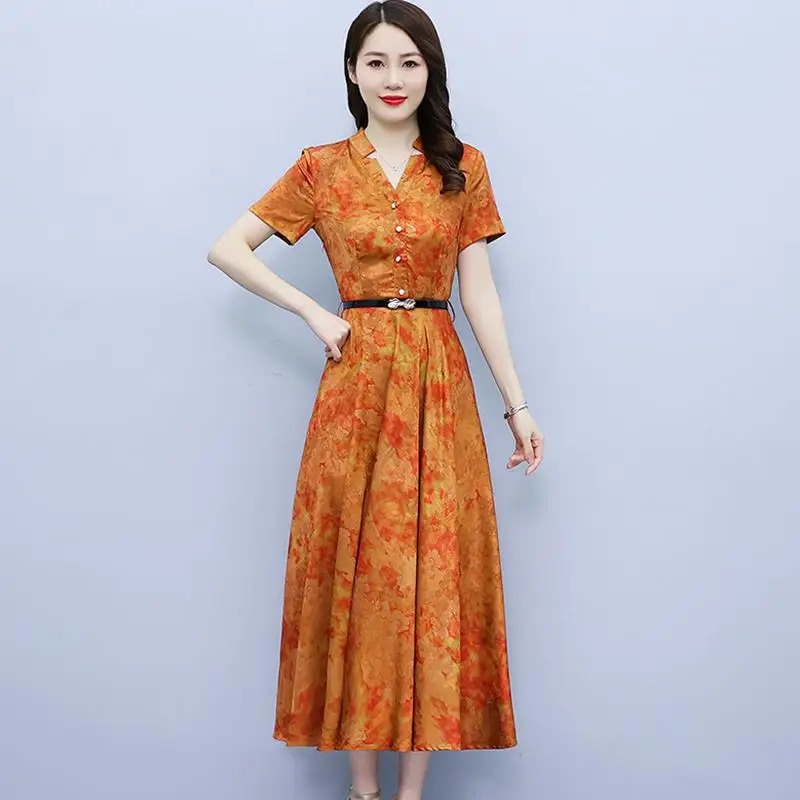 

Женское длинное платье средней длины, Элегантное Шелковое платье с коротким рукавом в винтажном стиле для выпускного вечера, 2023