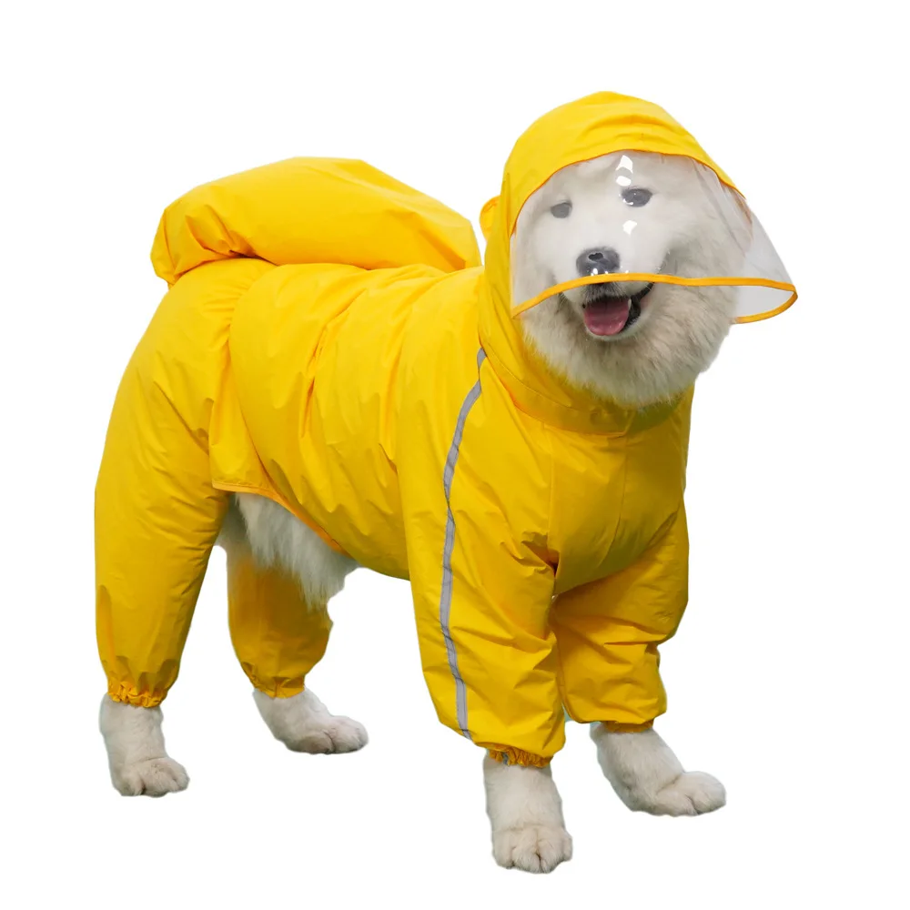 

Samoyed Dog With Dogs Removable Waterproof Hooded For Fully-covered Raincoat Jacket Pet Cover Rain Husky Clothes Tail Large Dog