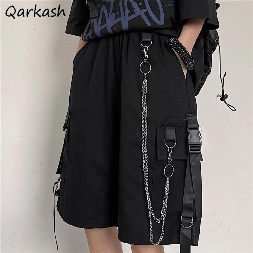 

Black Shorts with Chain Women Y2k Streetwear Ankle-length Summer Design High Waist Retro Vintage Fashion Шорты Женский Ulzzang