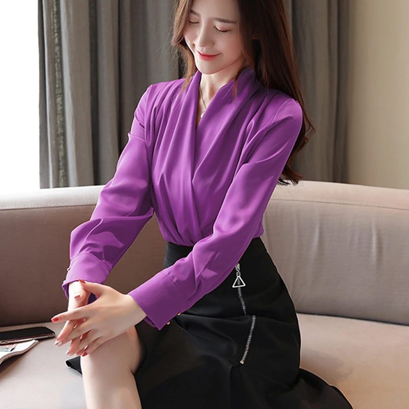 

Spring Autumn Casual New High Quality Clothing Tops Elegant Long Sleeve Women's Shirts Fashion Satin Blouse Women Blusas 22269