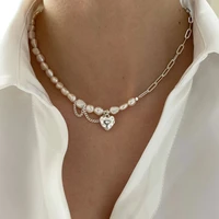 luxury designer 925 silver baroque pearls heart necklace choker collares para mujer stainless steel jewelry free shipping