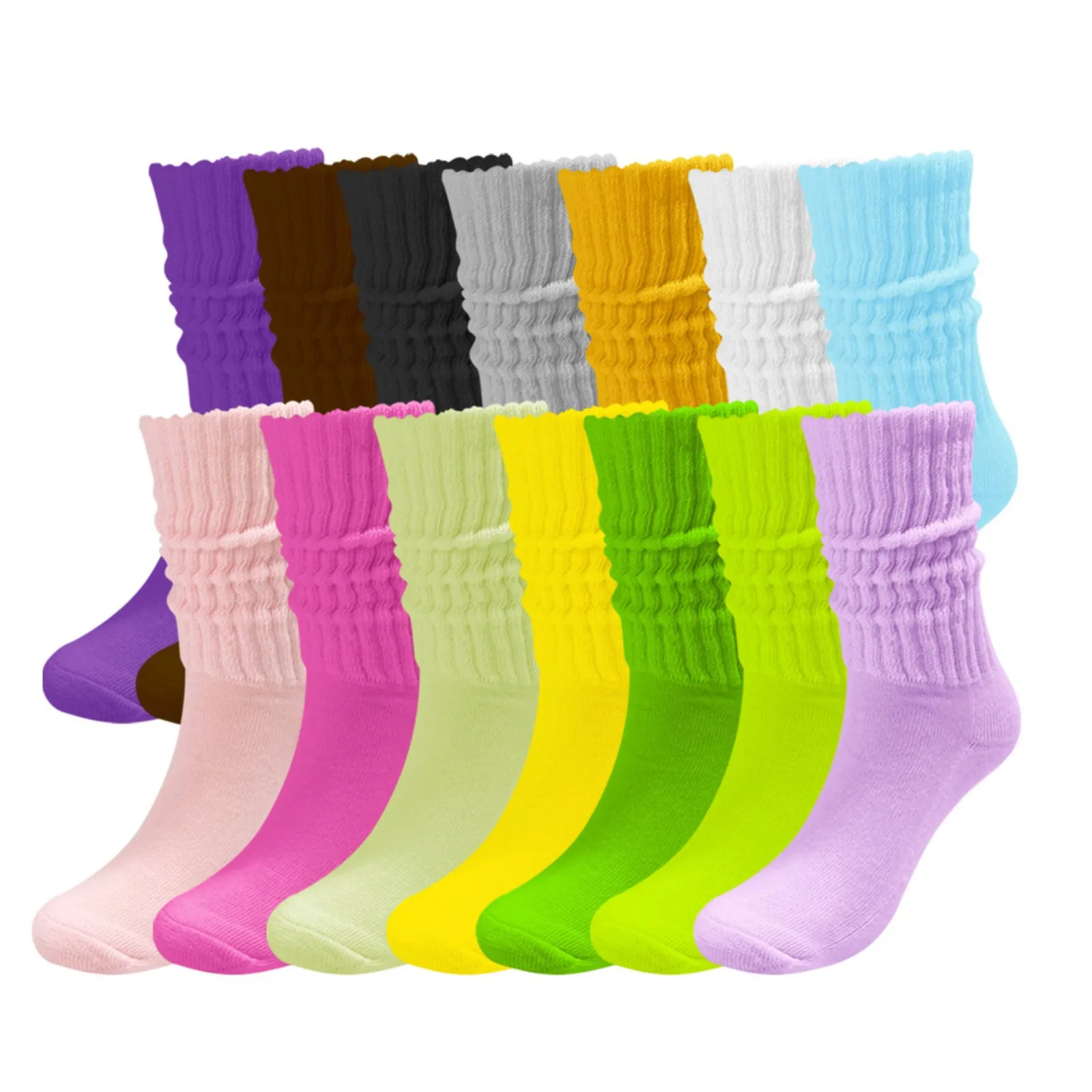 Solid Color Crew Socks Colorful Lightweight Cotton Athletic 