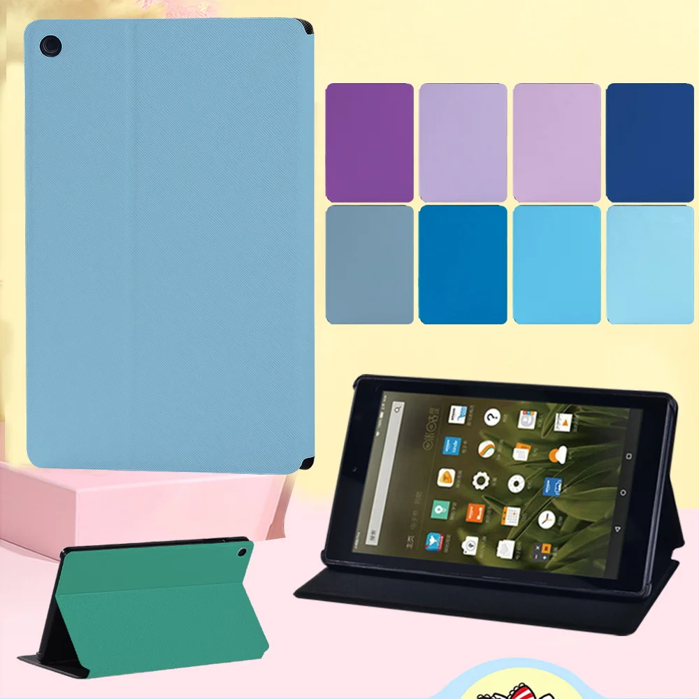 

Tablet Case for Fire HD 8 Plus 2020/HD 10(5th/7th/9th)/HD 8(7th/8th/10th Gen)/Fire 7(5th/7th/9th) Solid Color Folio Stand Cover