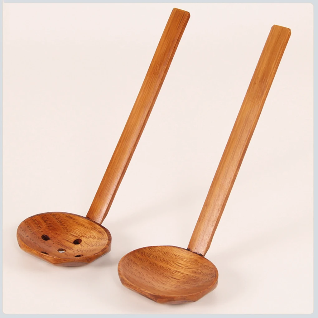 

Japanese Style Long Handle Wooden Soup Spoon Ramen Ladle Strainer Hot Pot Scoop nder Kitchen Utensil