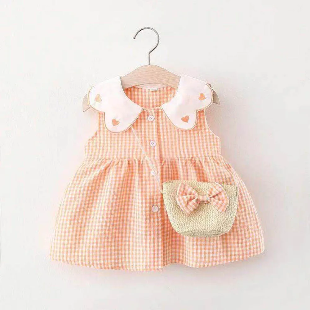 

Menoea Baby Girls Dresses 6M-2Years 2022 Summer Newborn Girls Plaid Heart Dress Bow Fashion Crossbody Bag Birthday Tutu Dress