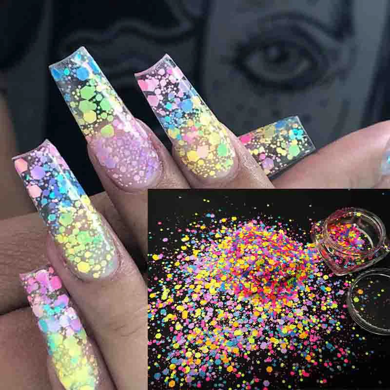 

1Jar Hexagon Nail Art Glitter Sequins Palliette Holographic Nail Sequins Flakes Mix-Colors Shining Glitter Chunky Sequins