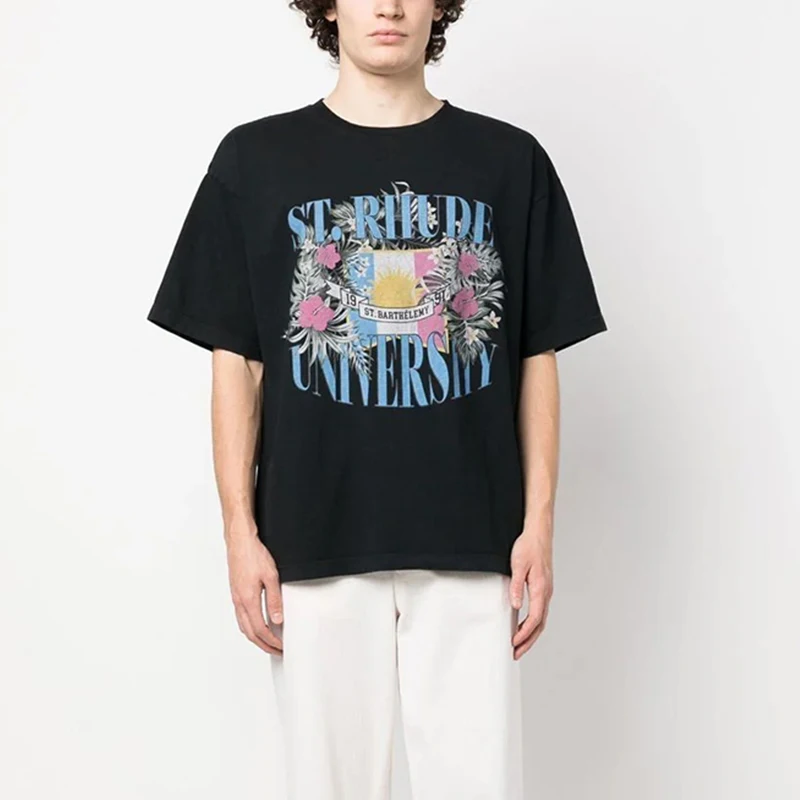 

Streetwear Casual RHUDE Short Sleeve Men Women High Quality Black White Apricot T-shirts Loose Rhude Top Tees