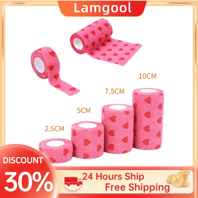 

1 Pcs Red Love Heart Printed Medical Self Adhesive Elastic Bandage 4.8M Sports Wrap Tape for Finger Joint Knee Fitness Hot Sale