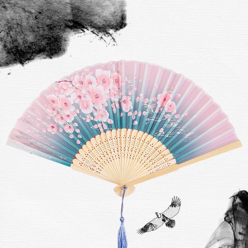 

Chinese Vintage Style Folding Fan Silk Handheld Fan Foldable Bamboo Framed Decorative Folding Fans for Women Wedding Party