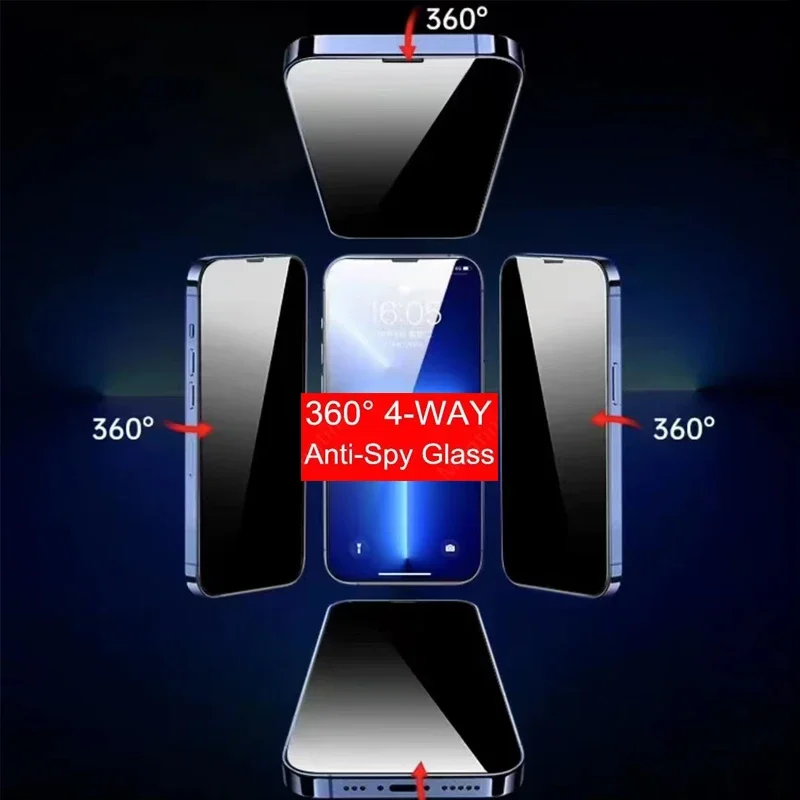 Антишпионское закаленное стекло 360 ° для iPhone 15 Pro MAX Plus 16 14 13 12 11 XS