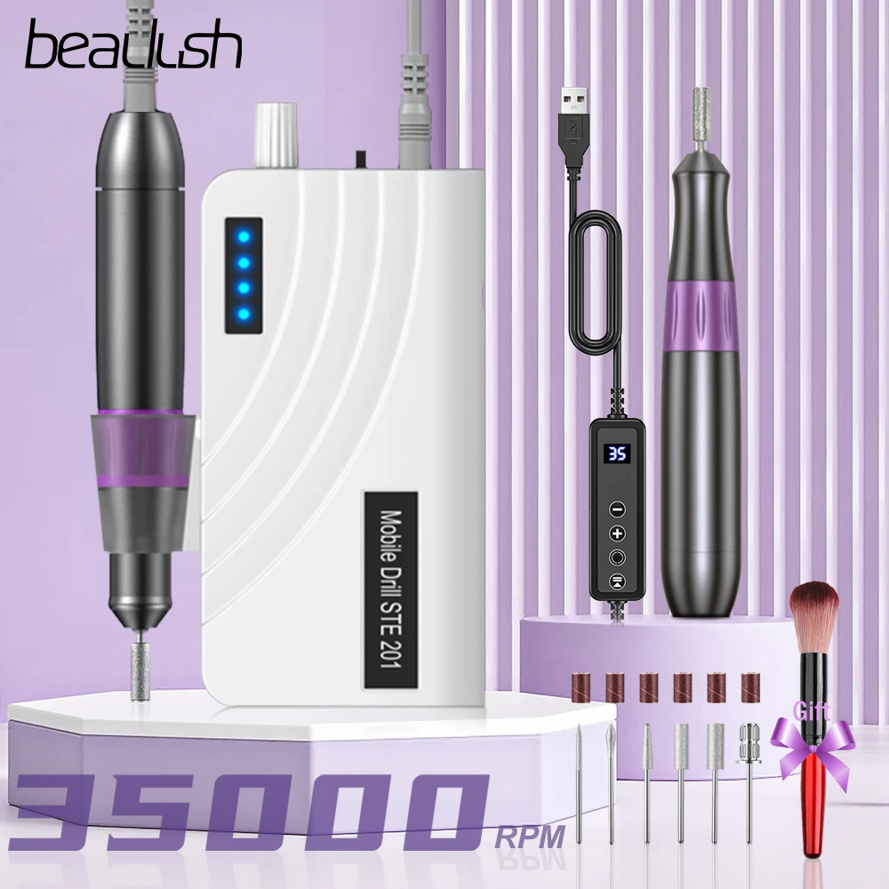 

Beaulush 35000RPM Nail Drill Machine Wire/Wireless Electric Nail Sander Manicure Milling Cutter Set Pedicure Gel Polish Remover