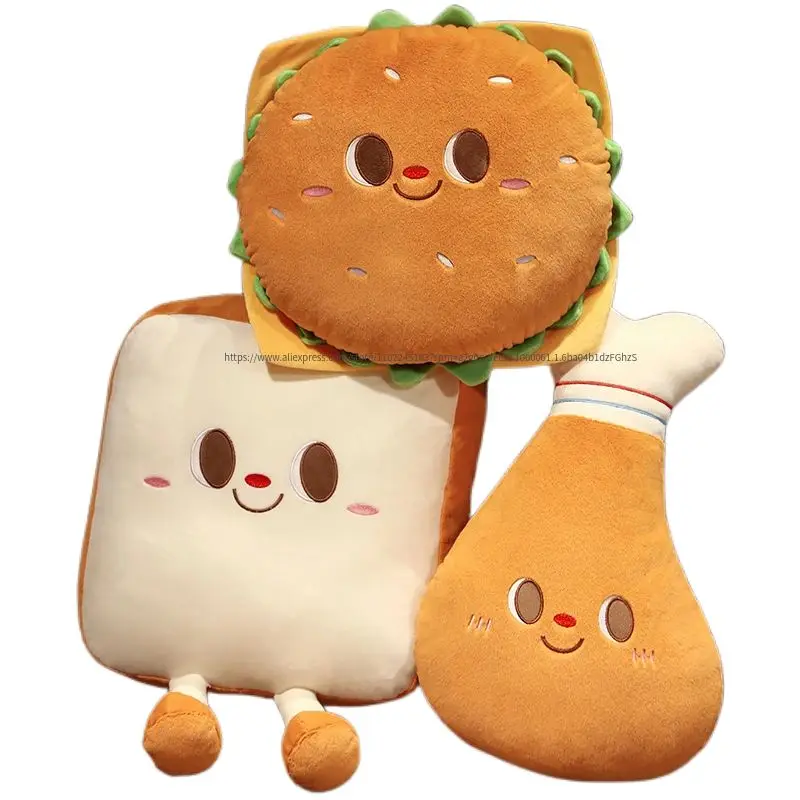 

30/50cm Soft Simulation Hamburger Plush Stuffed Drumsticks Toys Funny Creative Food Bread Toast Pillow Birthday Gifts For Kids