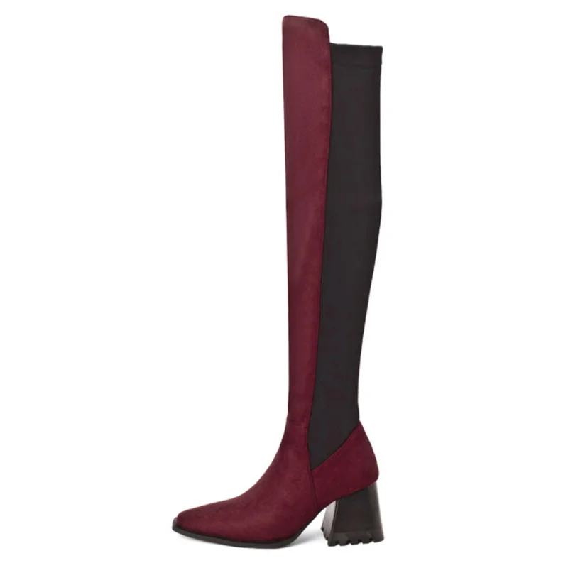 

Lilyptuart Over-the-knee Boots Woman Winter 2023 Fashion New Mixed Color Thick Heel Slip-on Long Elastic Boots Plus Size 46 48