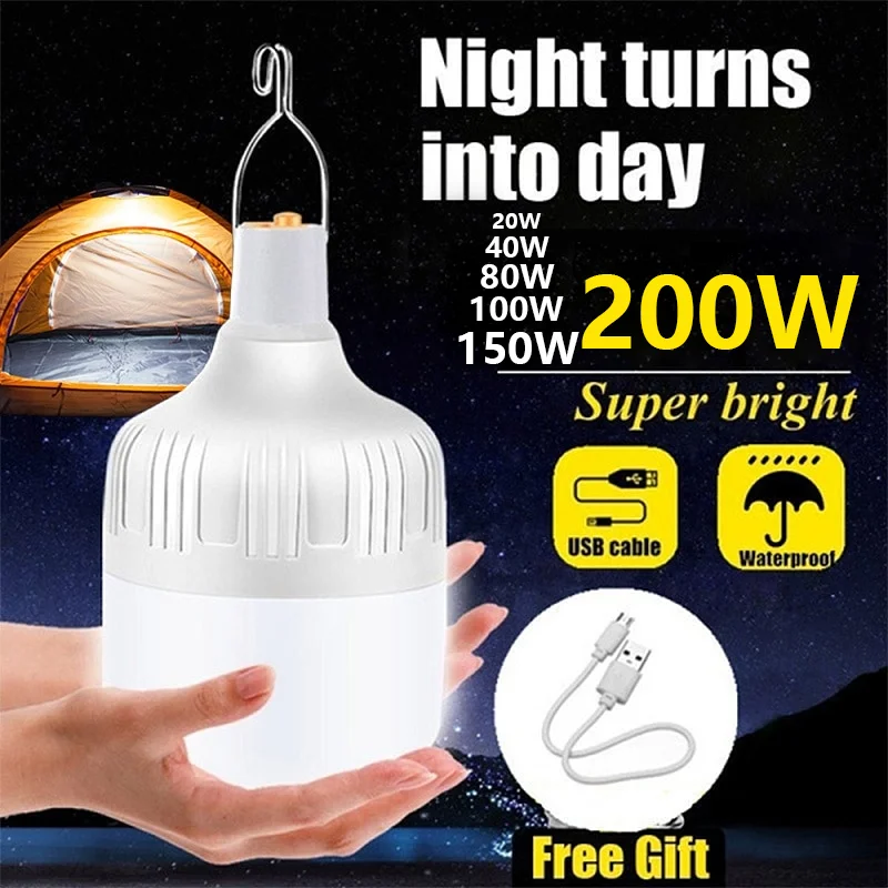 

USB Rechargeable LED Emergency Lights House Outdoor Portable Lanterns 200W Emergency Lamp Bulb Battery Lantern BBQ Camping Light
