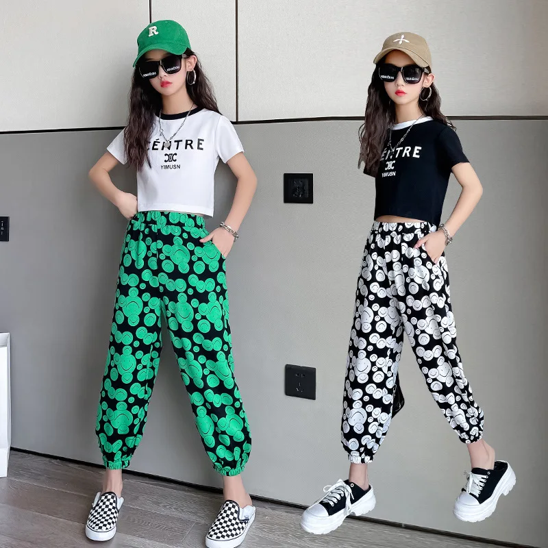 

Children's Summer Thin Korean Sports Clothing Suit Girls Letter O-Neck Cotton Short Sleeve Two-piece Set 13 14 Year Clothes Suit