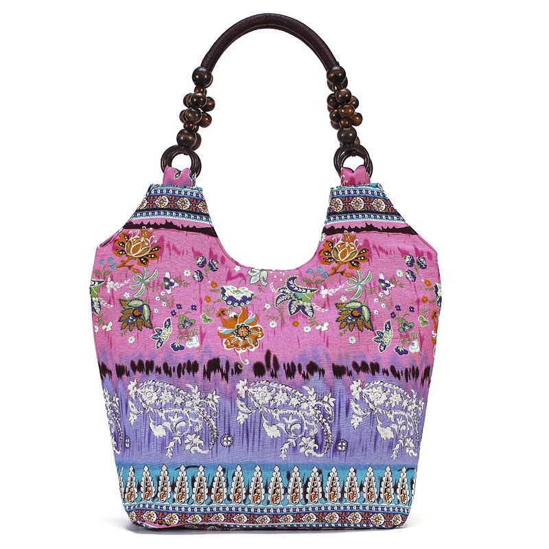 WR Large Capacity Women Handbag Fabric Hobo Bag Bohemian Style Tote Bag Butterfly  Bag Female Bucket Bag with Beads
