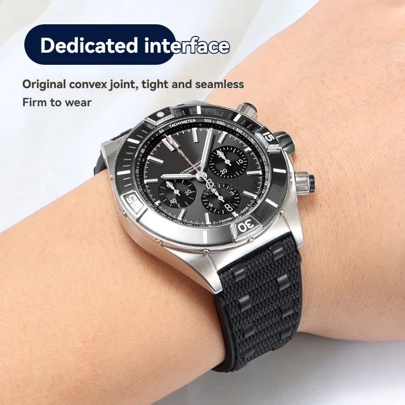 Фото Мягкий ремешок для часов из фторкаучука для Breitling Super Chronomat B01 Superocean Avenger Series, складной ремешок с застежкой, 22 мм, 24 мм №4