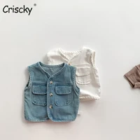 criscky new fashion baby sleeveless jacket boys girls clothes casual denim vest coat infant cardigans kids solid waistcoat