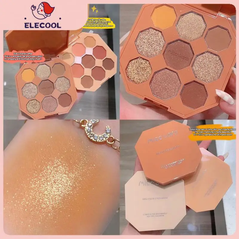 

Peach Pink Brown Eyeshadow 9 Color Eye Shadow Palette Colorful Eyes Pigment Shimmer Shiny Sequins Brighten Sparkling Eyes 1pcs