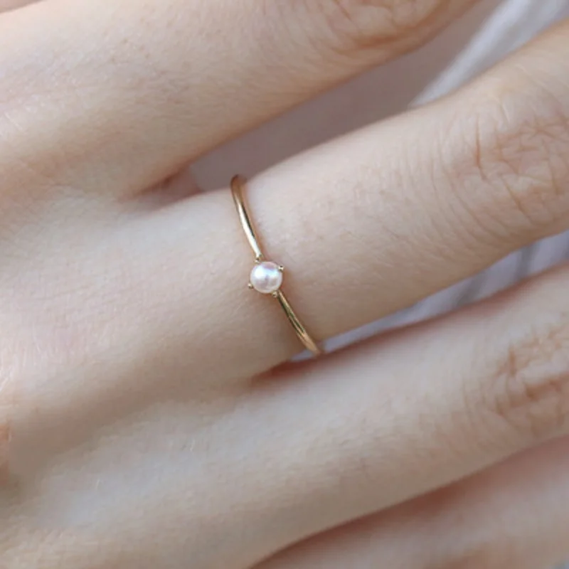 

Mini Imitation Pearl Thin Ring For Women Minimalist Slim Finger Dainty Ring Accessories Gold Color Jewelry Gift For Girls