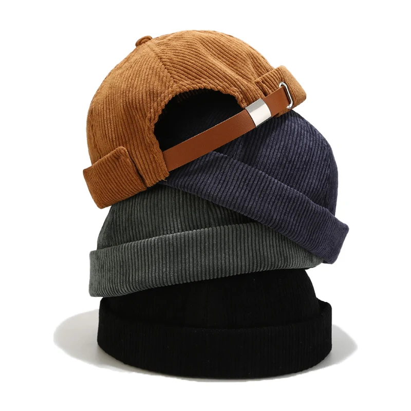 

Men's Sailor Hat Beanie Cotton Brimless Skullies Cap Solid Melon Wrap Head Hat Unisex Adjustable Street Hip Hop Cap For Women