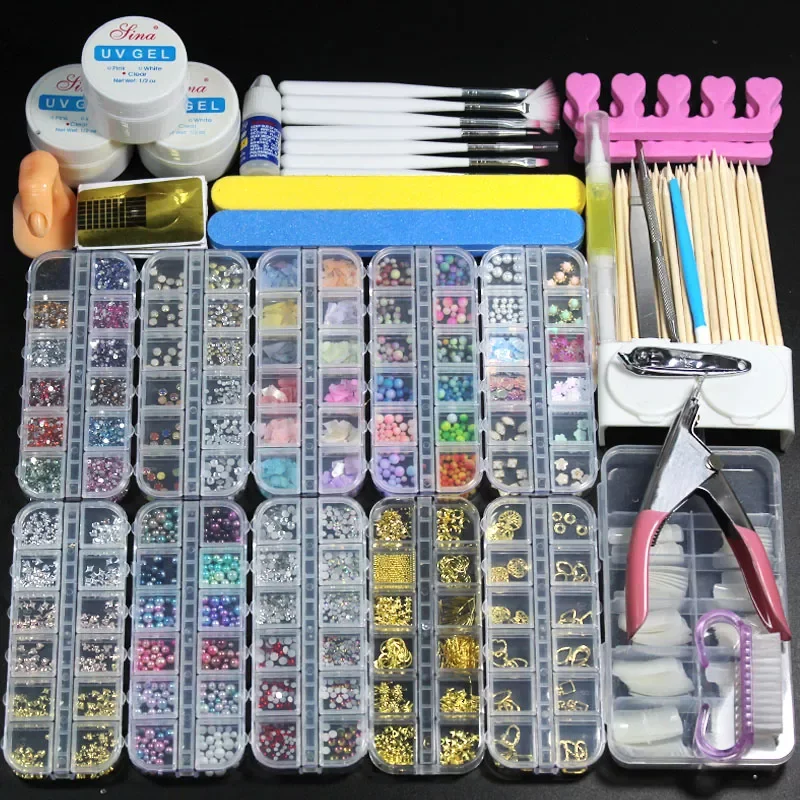 

box nail acrylic powder glitter manicure set for Nail Art Kit gems decoration crystal rhinestone brush tools Kit for manicure