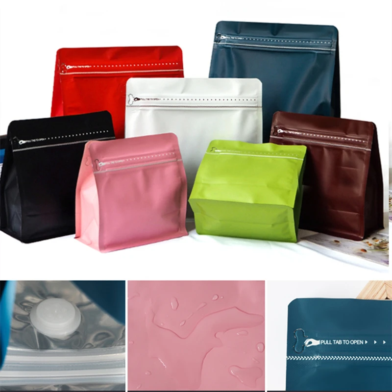 

50pcs Air Valve Ziplock Bag Self-sealing Coffee Beans Tea kitchen Food Storage Pocket Colors wide Side gas check Packaging Bags