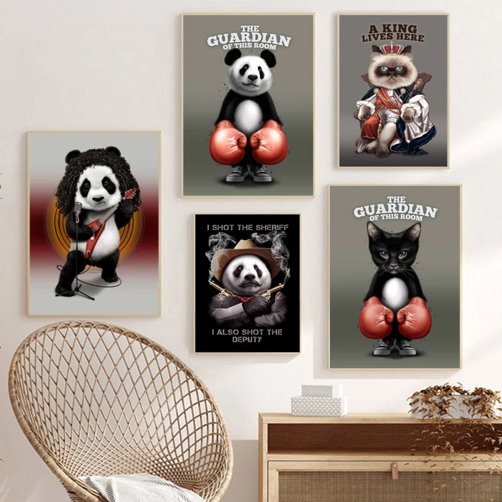 

Rock Panda Funny Paintings Print On Canvas Modern Boxing Animal Art Poster Nordic Wall Decoration Picture For Home Decor Mural