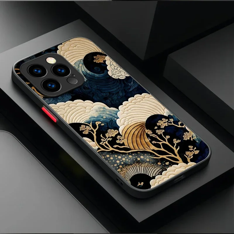 Фото Чехол для iPhone 16, 15, 14, 13, 12, 11 Pro Max X XR XS 7 8 Plus SE 2020, японский Ukiyo-e Samurai Sea Wave, жесткий матовый противоударный чехол №3