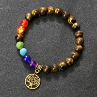 reiki 7 chakra life tree bracelets for men women tiger eye lava natural stone engery beads bracelet yoga meditation jewelry gift