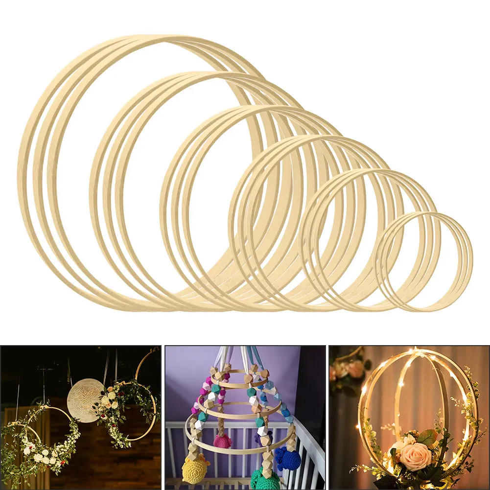 

10Pcs Handmade Wooden Bamboo Circle Wedding Macrame Flower Wreath House Floral Hoop Rings Decorative Catcher DIY Hanging Tools