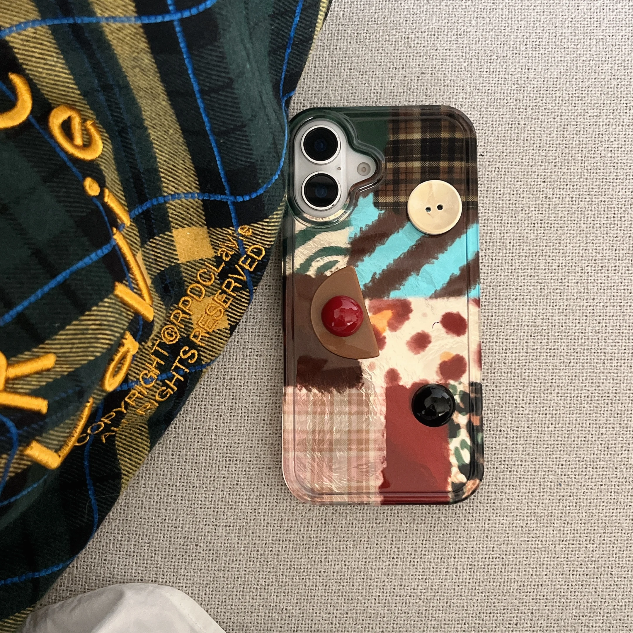 Корейские INS сращивание шашек с 3D кнопками и чехлом на запястье для iPhone 16 15 14 13 Pro Max