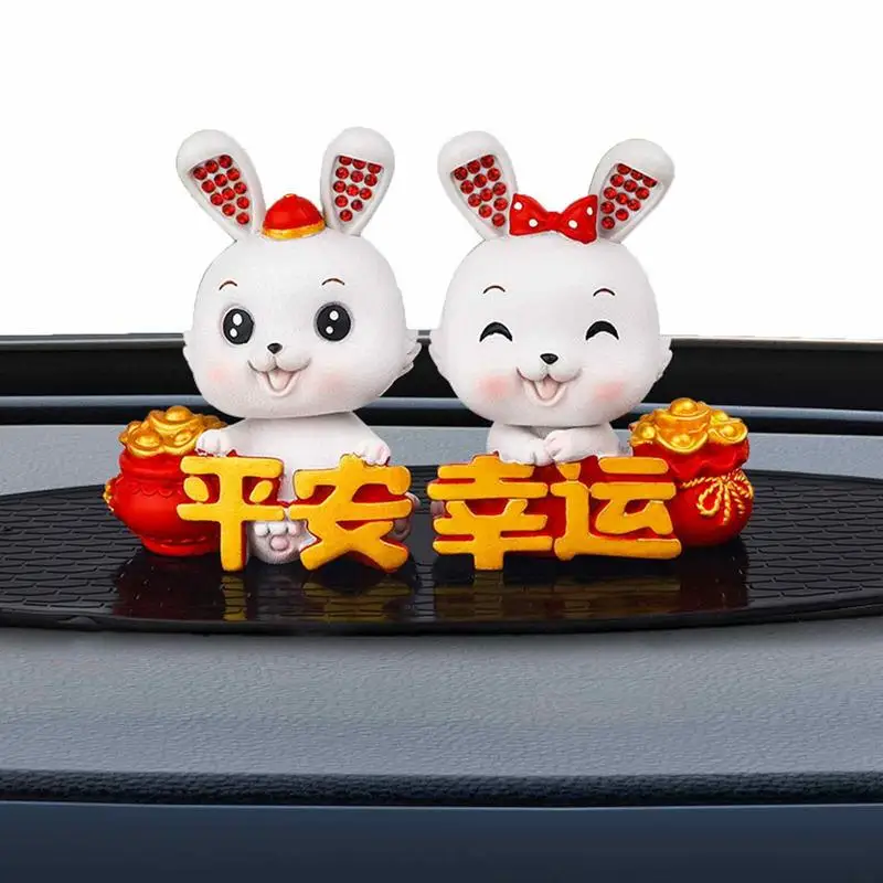 

Chinese Rabbit Car Figurine Miniature Dancing Bunny Figurine Car Statue Chinese Zodiac Year Tabletop Rabbit Ornament For Good