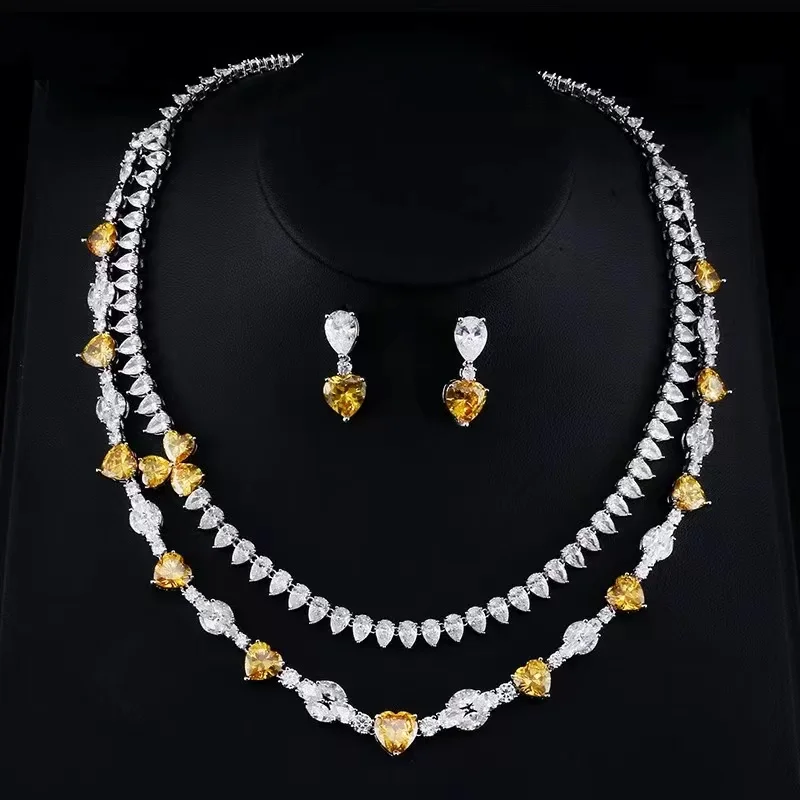 Eyer Wedding brand 4PC Yellow CZ Luxury African Jewelry Set For Women Engagement Party Zircon Crystal Dubai Bridal Necklace Set
