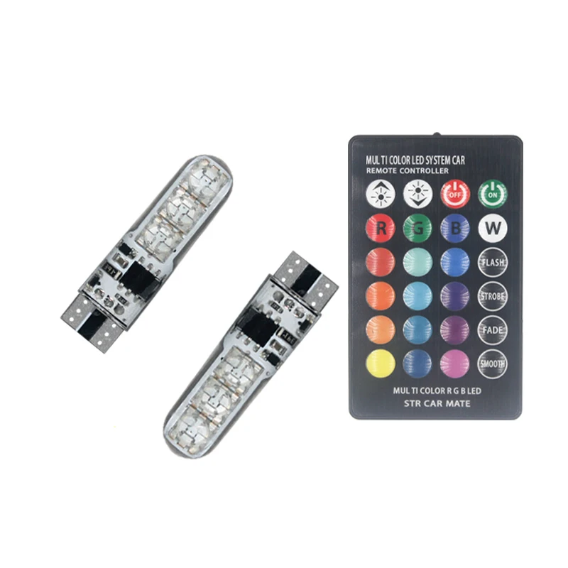 

1 комплект T10 W5W RGB LED 5050 6SMD Купольный светильник для чтения с дистанционным управлением Клиновой светильник RGB Красочная лампа для багажника номерного знака
