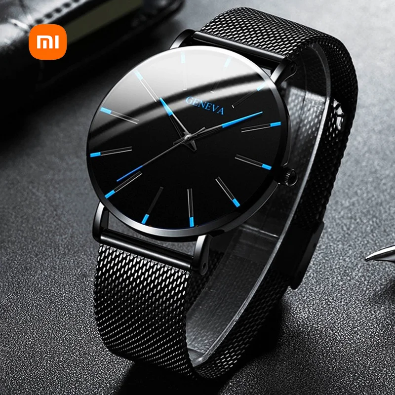 

Новинка 2022, кварцевые часы Xiaomi, модные мужские и женские простые деловые часы Geneva со стальным сетчатым ремешком, механизм Runerr