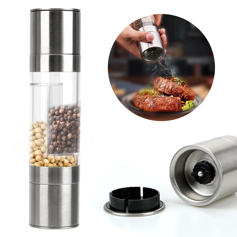 Pepper Grinder Shaker Household portable Stainless Steel Cooking Tools Seasoning Grinding 2 in 1 Manual Salt Cumin Spice Mill